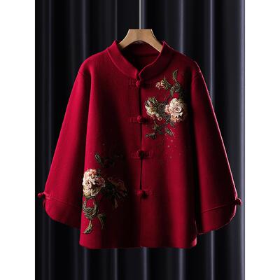 奶奶冬装外套洋气羊毛衫妈妈红色上衣服新款老太太中老年人女秋冬