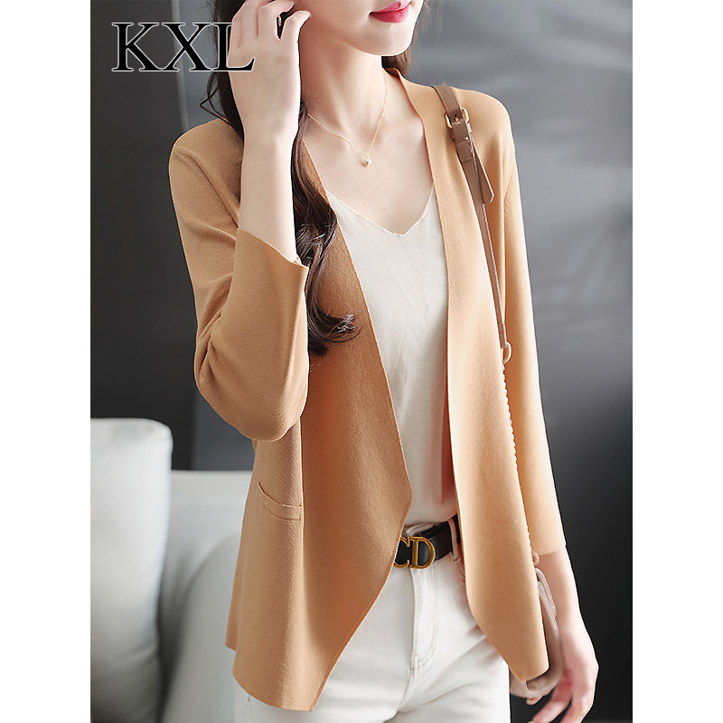 早秋薄款冰丝针织开衫女七分袖搭配吊带小外套短外搭2023春夏新款