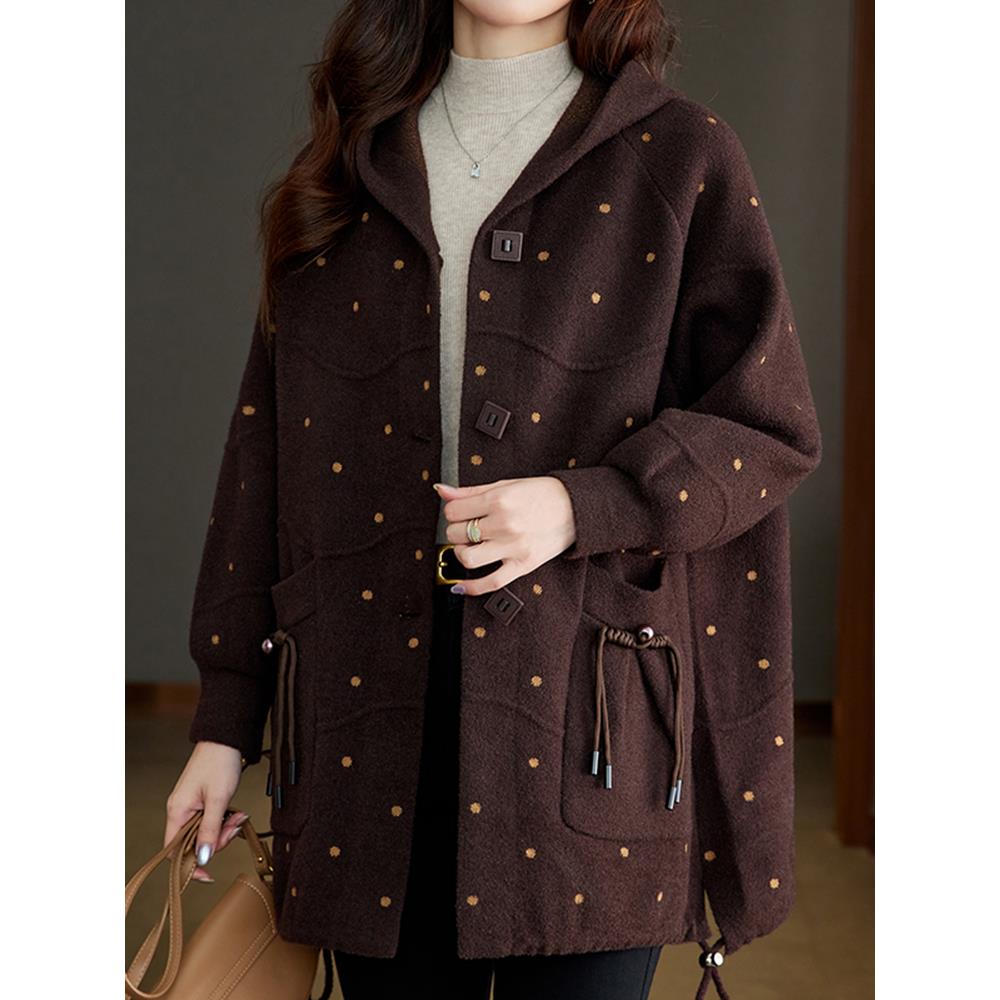 2025秋冬季新款双面羊绒外套女遮肚连帽胖mm宽松羊毛呢大衣220斤