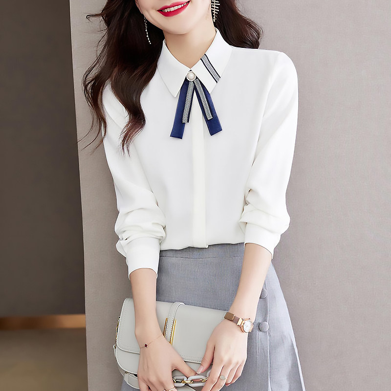白色衬衫女2025年秋季新款气质女士职业衬衣长袖雪纺上衣洋气小衫