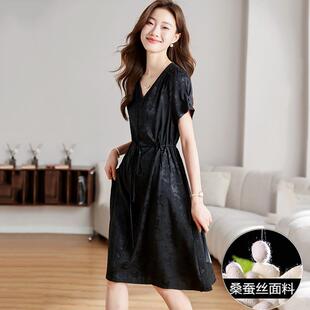 国际大牌黑色真丝连衣裙女2025新款今年流行爆款夏季桑蚕丝裙子