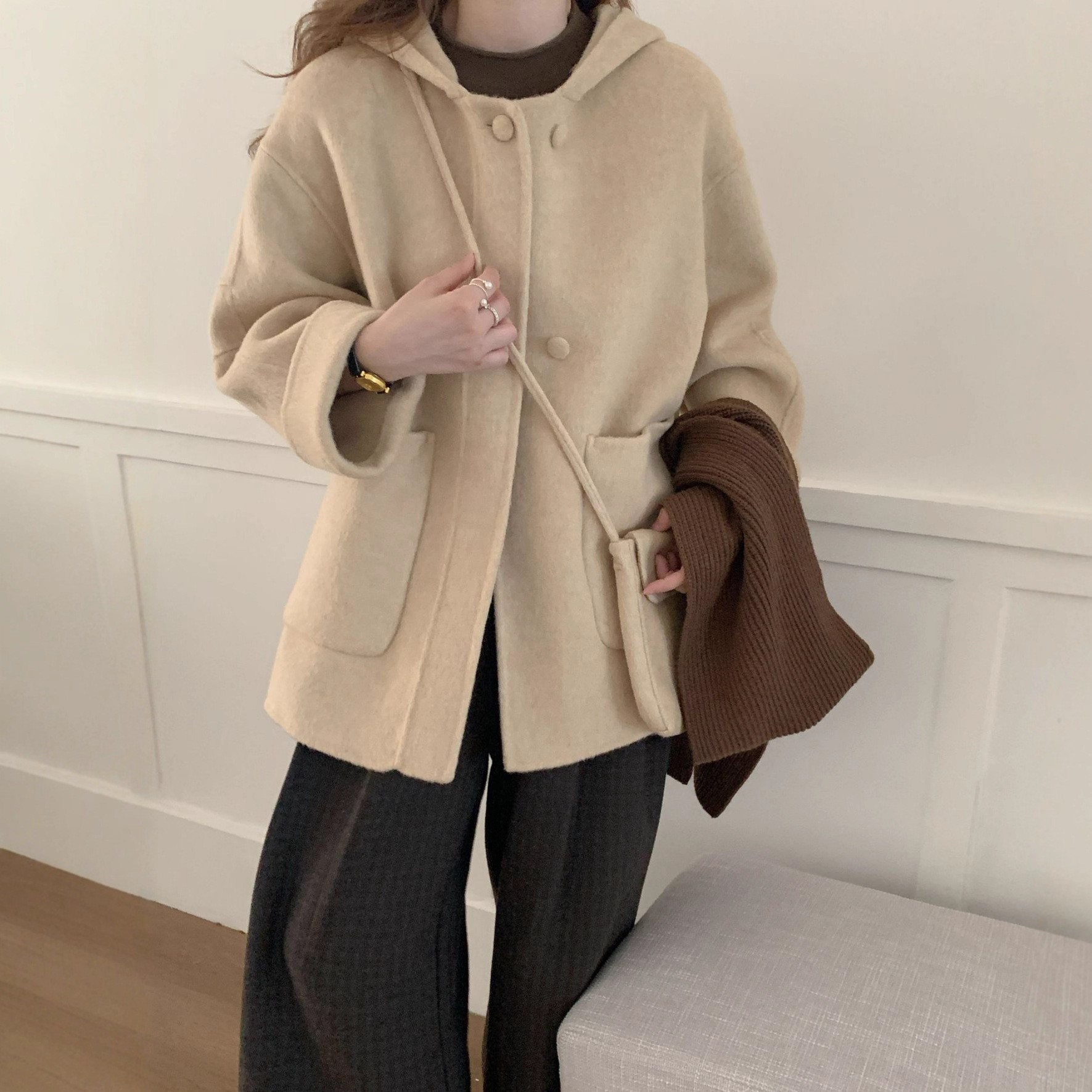 2025秋冬新韩国东大门双面羊毛大衣女宽松羊绒小个子羊驼毛外套女