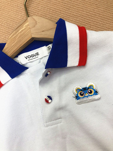 中国风刺绣狮子白色纯棉男童女童休闲潮上衣 衬衫 儿童夏季 翻领短袖