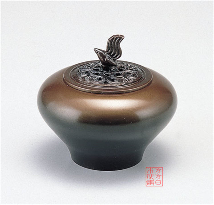 日本代购 高冈铜器 香炉小鸟盖子 香薰炉檀香香立香盘 能作吉秀作