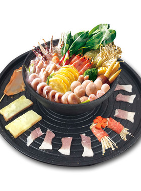 涮烤一体锅麦饭石不沾锅加厚双耳铸铝两用锅配鸳鸯清汤加大汤锅