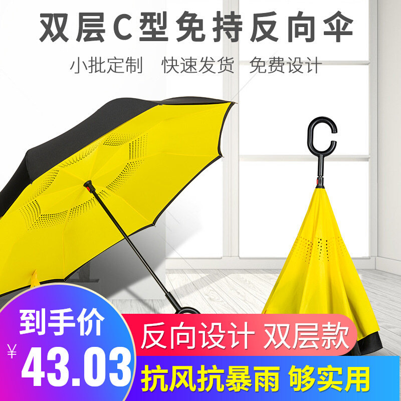 反向伞可定logo车用双层免持卡通