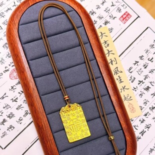 金店同款沙金仿真金福牌吊坠项链女款轻奢小众设计百搭毛衣链精致