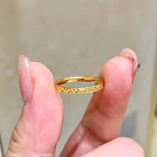 金店同款沙金仿真金碎碎冰戒指女款轻奢小众设计百搭指环送女友