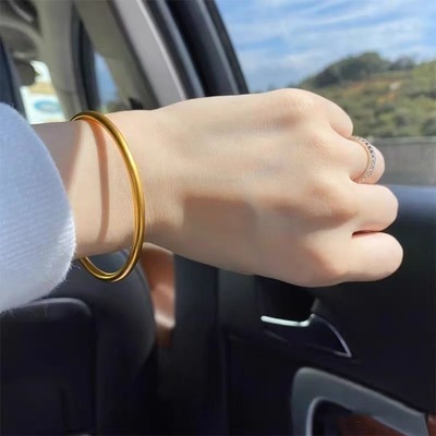 金店同款古法沙金时尚百搭仿真金高保色久不掉色经典素圈传承手镯