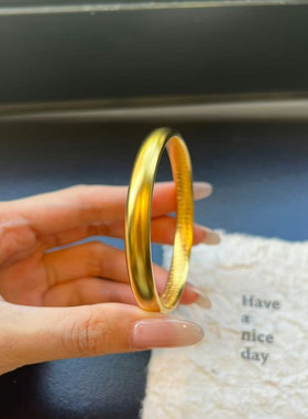 金店同款古法沙金莲花内心经手镯泥鳅背实心素圈闭口镯子结婚三金