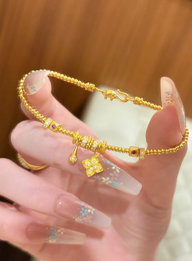 金店同款沙金仿真金四叶花手链女款轻奢高级感手串送女友礼物招财