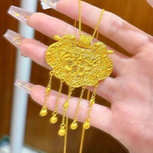 金店同款沙金仿真金天子门生锁包吊坠女款轻奢高级感项链送女友