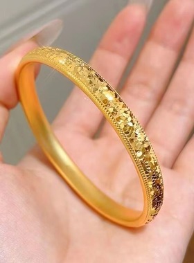 金店同款古法沙金时尚百搭仿真金高保色久不掉色泥鳅背碎冰冰手镯