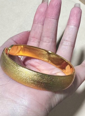 金店同款沙金仿真金拉丝轮胎开口手镯女款轻奢小众设计百搭手饰