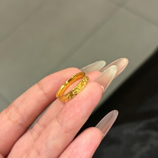 金店同款沙金仿真金碎碎冰戒指女款轻奢高级感指环送女友礼物爆闪