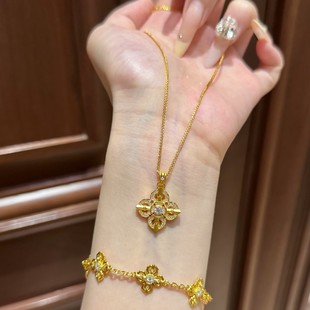 金店同款沙金仿真金十字金刚杵吊坠项链女款轻奢小众设计百搭项链