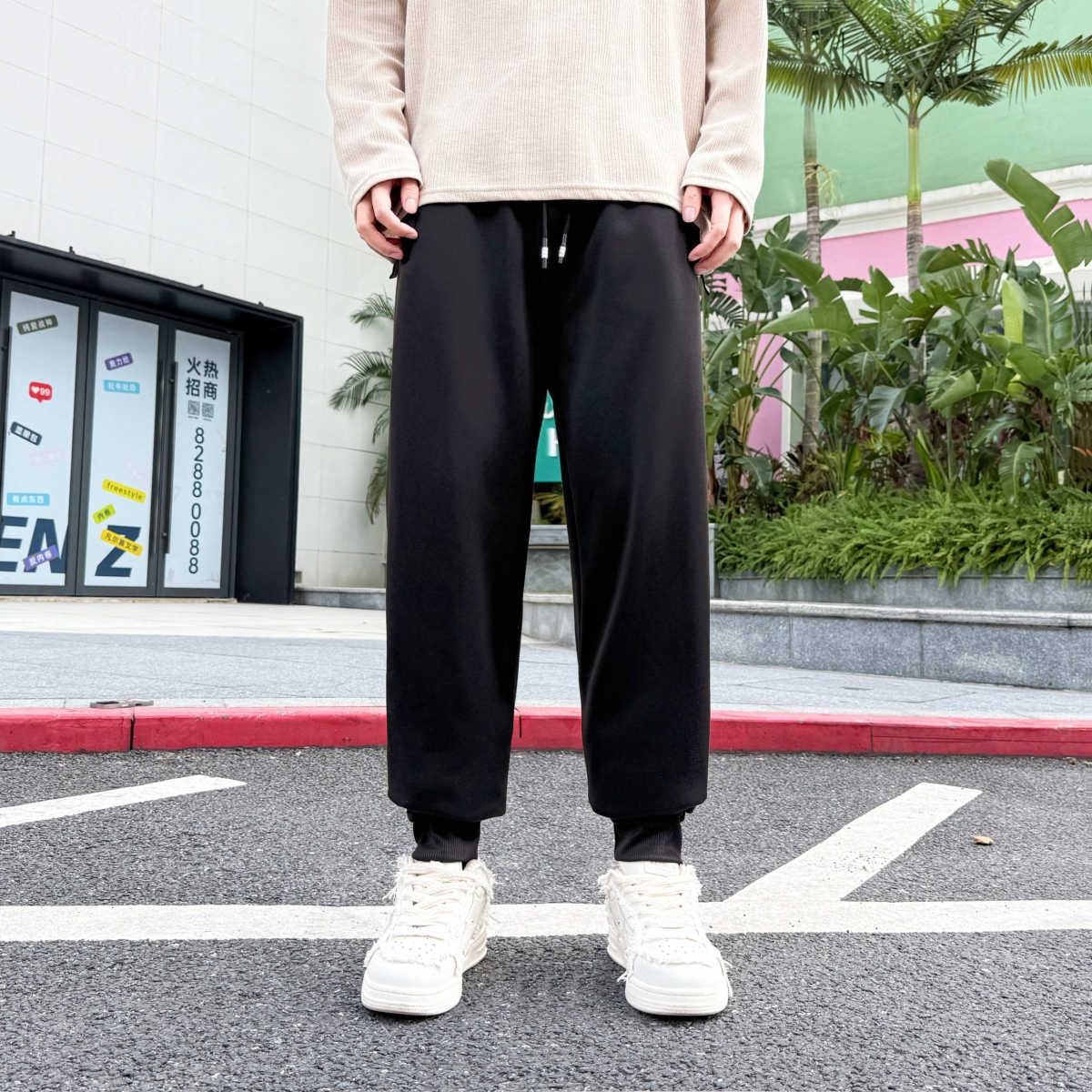 加绒裤子男冬季男裤加厚羊羔绒休闲束脚裤宽松运动裤秋冬阔腿卫裤