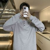 2025秋新款 休闲运动上衣tee 百搭宽松复古体恤衫 亨利领长袖 T恤男士