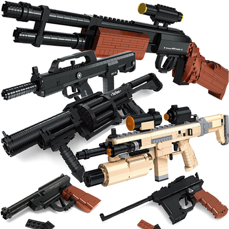 奥斯尼积木枪拼装枪玩具军事系列组装益智模型男孩武器玩具6岁9