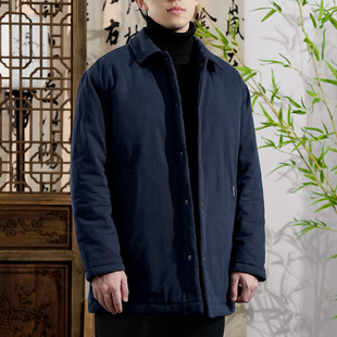 翻领冬季棉衣外套加厚保暖防风中长男士高端棉服男装宽松棉袄外套