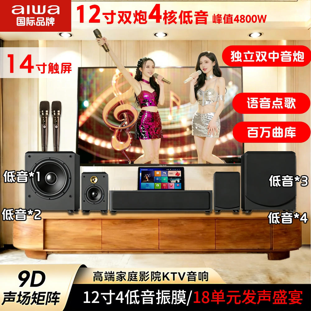 aiwa爱华WA777/666家庭影院KTV电视音响K歌点歌机 12寸低音炮音箱