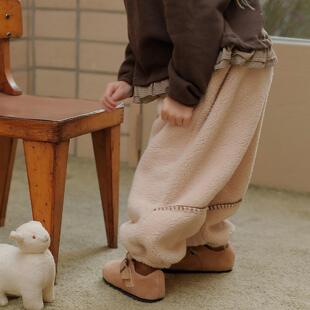 哦哦乐韩国童装bien韩国童装儿童宽松裤子羊羔毛2025冬款女童一体