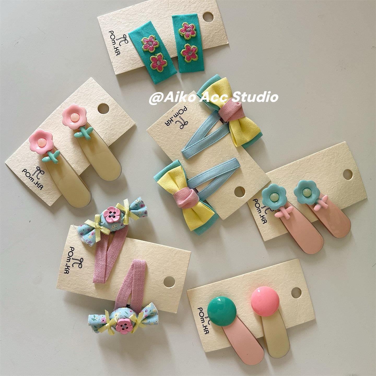 AIKO ACC韩系儿童新款奶油马卡龙系列糖果蝴蝶结碎花发夹浏海夹