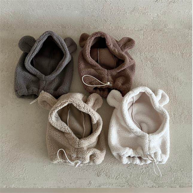 哦哦乐韩国童装现货韩国进口婴幼儿毛绒小熊帽子男女宝宝冬季可爱