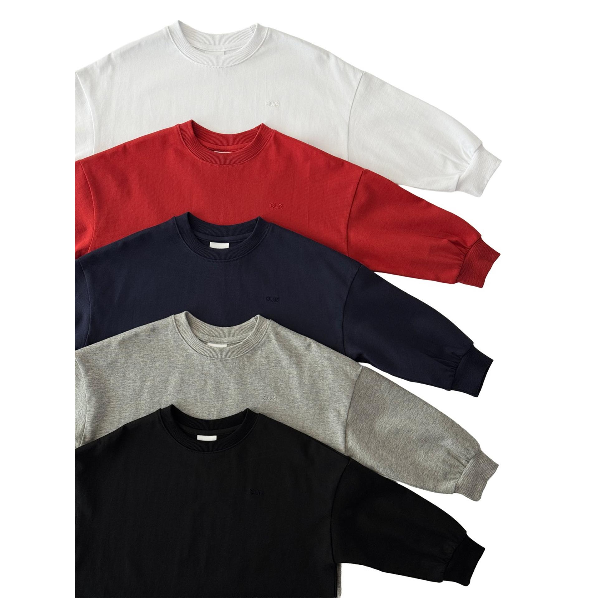 哦哦乐韩国童装OUR韩国童装冬季特别款新色儿童logo净色纯棉长袖T