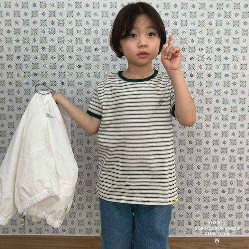 哦哦乐韩国童装GOU26春夏季男童女童休闲百搭学院风纯棉条纹短袖T