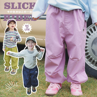 儿童裤子2025秋季新款女童褶皱束脚长裤松紧腰宽松休闲裤女孩裤子