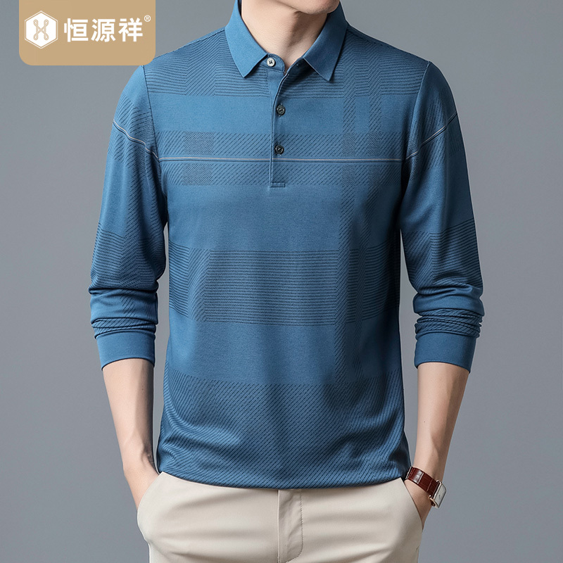 恒源祥长袖T恤爸爸装中老年男装棉质春秋上衣POLO衫商务休闲冰丝