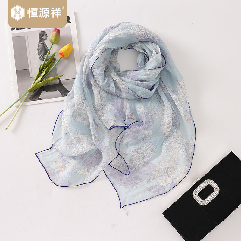 恒源祥妈妈丝巾真丝女防晒护颈纱