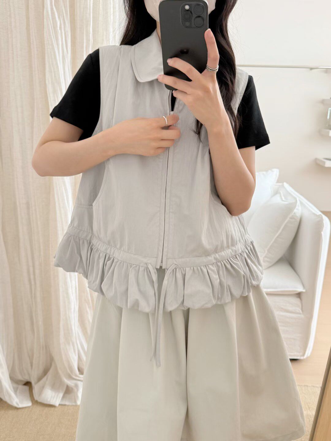 韩系设计感荷叶边无袖马甲女小个子2026春季新款百搭宽松背心外套