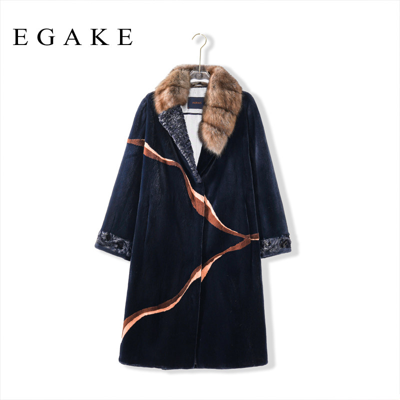 egake/怡嘉琦进口紫貂天鹅绒全水貂整貂皮草大衣长款秋冬新款