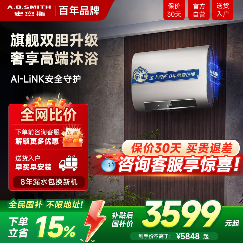 AO史密斯金圭内胆电热水器纤薄双胆速热85度大水量60/80L升HDTWi