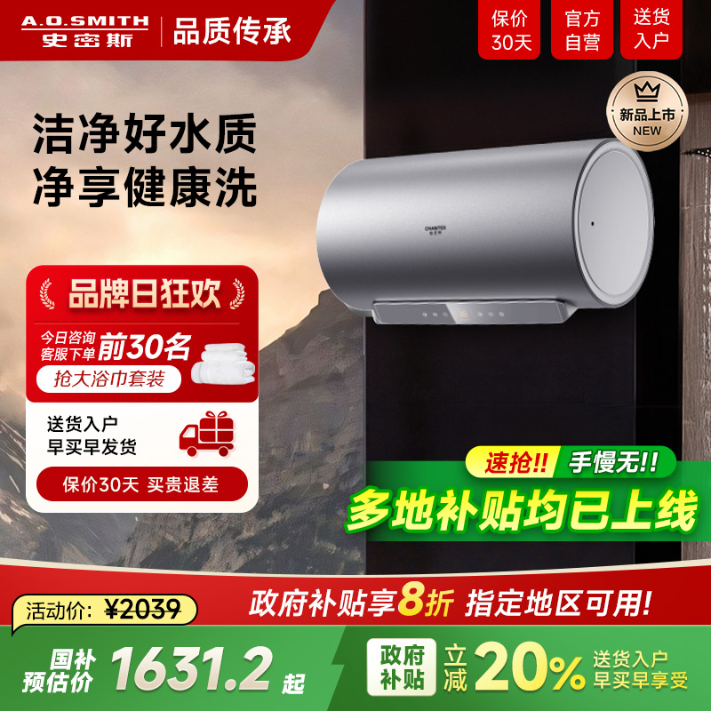 政府补贴AO史密斯官旗80升热水器电家用