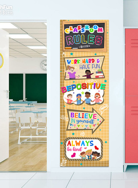 classroom rules教室规章制度英语幼儿园教师装饰背景 学校竖海报