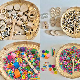 瑞吉欧华德福蒙氏开放性材料loose parts颜色分类精细动作感官盆