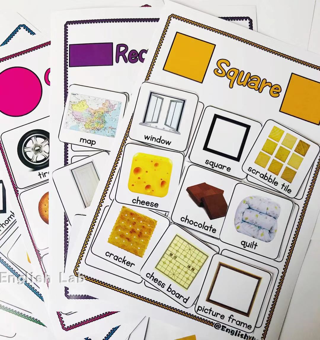 英语启蒙双语幼儿园 形状shape主题趣味分类配对游戏 教师教具