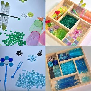 Reggio瑞吉欧季节主题光影开放性材料套装盒透光彩色玩具发光桌