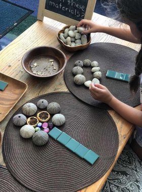 瑞吉欧蒙氏华德福EYFS开放性材料幼儿桌面操作垫自然物圆形游戏垫