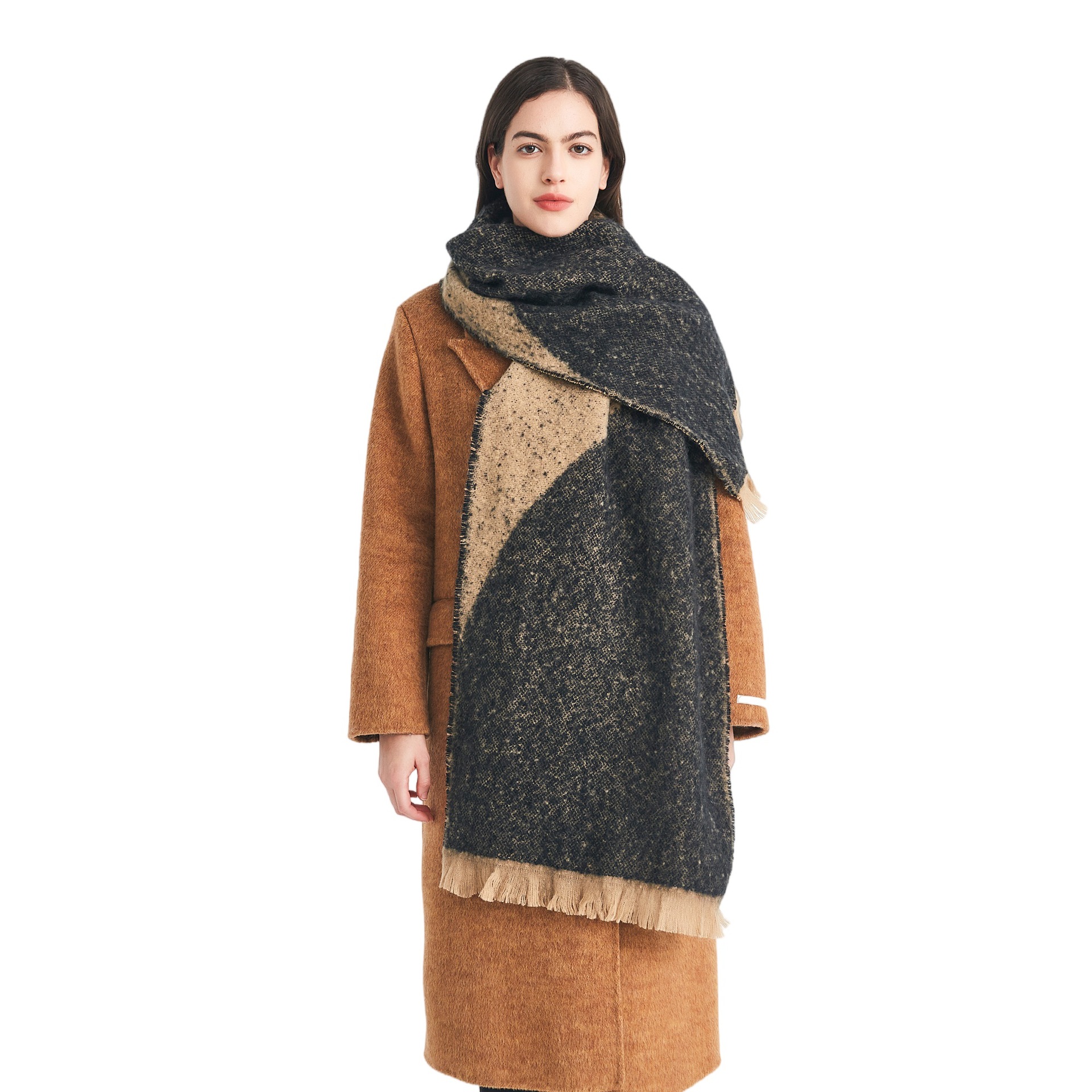 2025 Women Jacquard Color Matching Tassel Scarf Ladies Thick