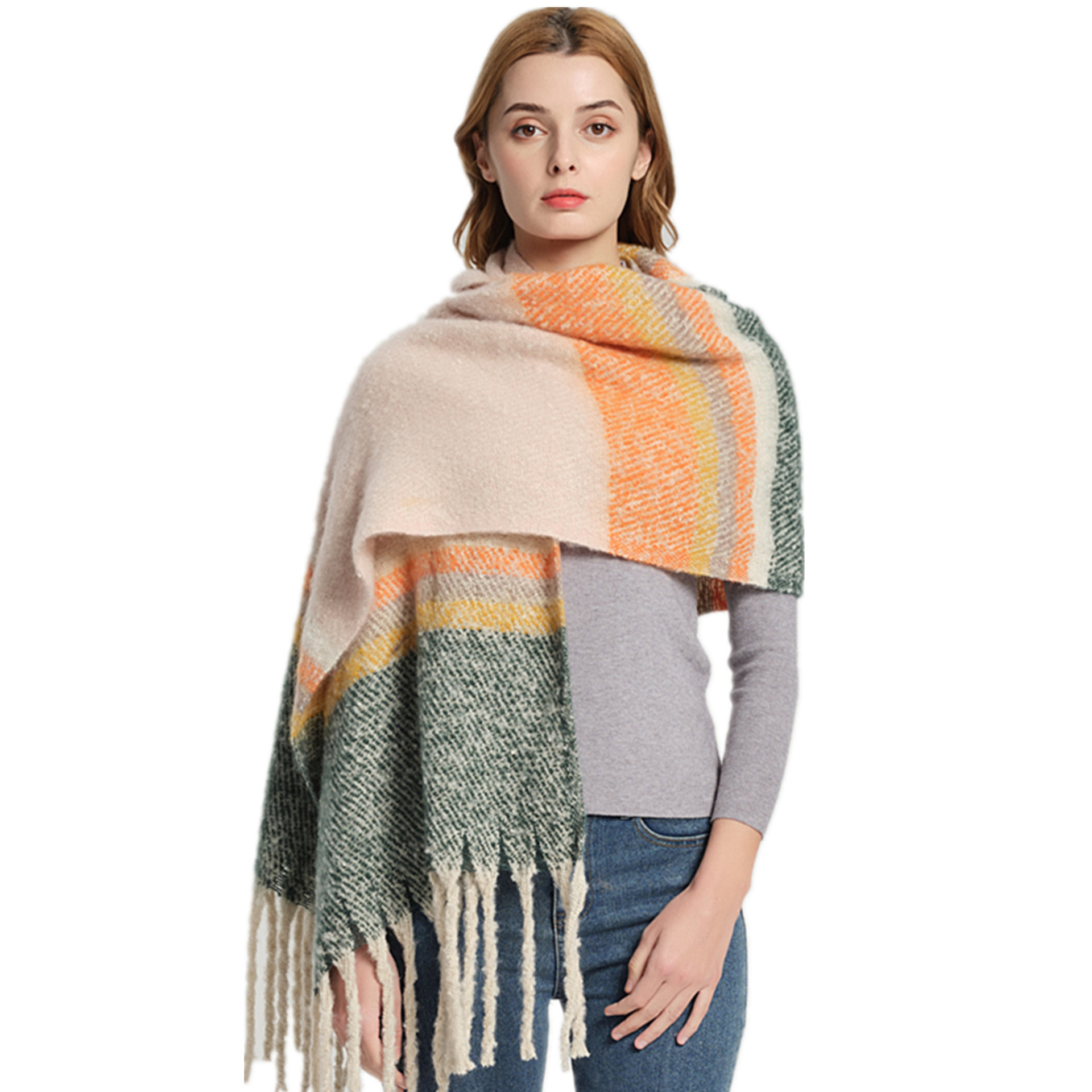 Shawl Woven Thick Tassel Color Matching Circle Yarn Scarf
