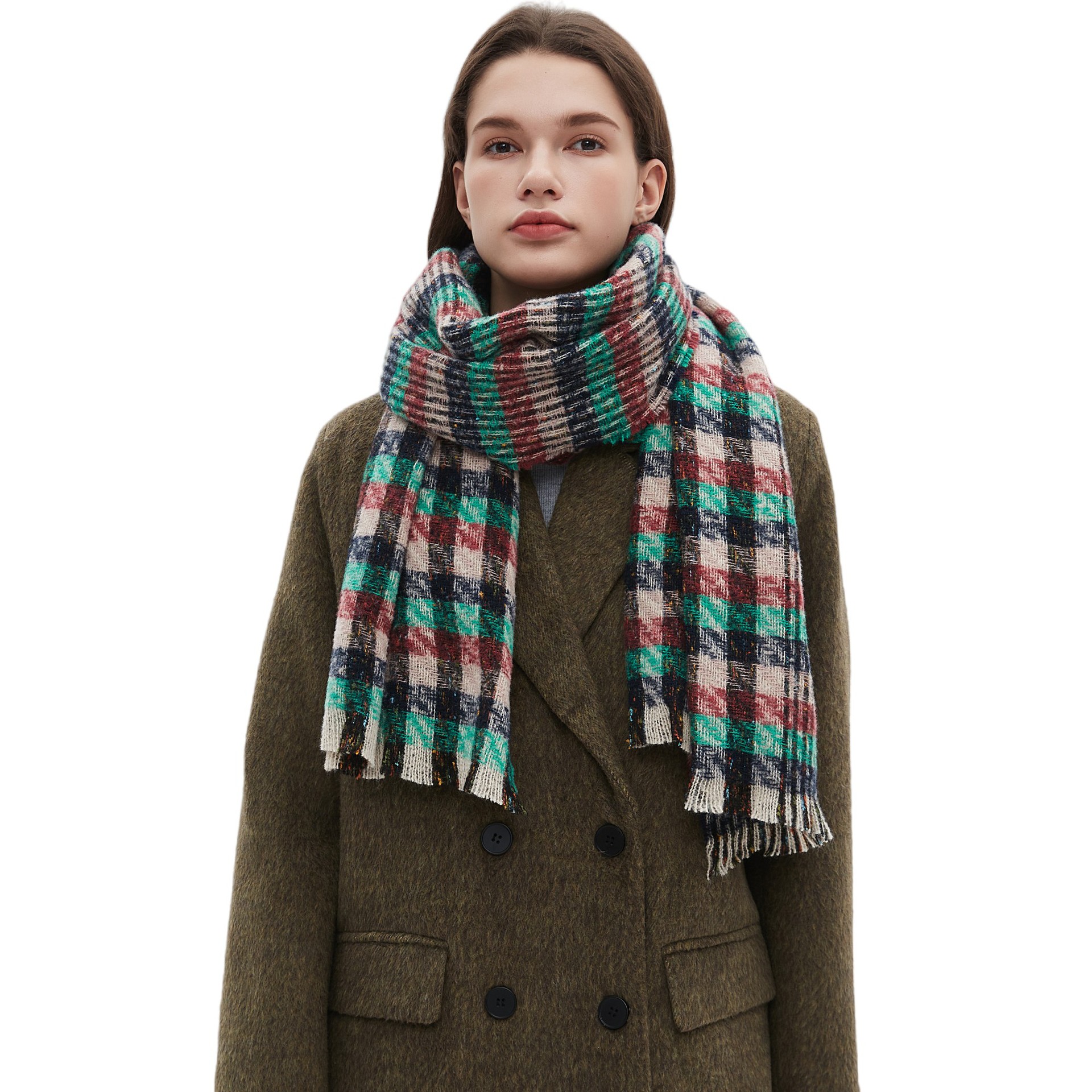2025 New Women Fashion Short Hair Small Plaid Scarf Shawl