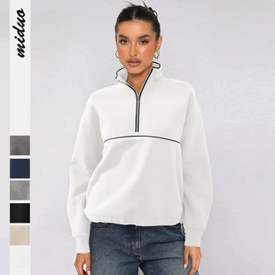 Women Sleeve zip Long Half Contrast Sweatshirt Sportswear