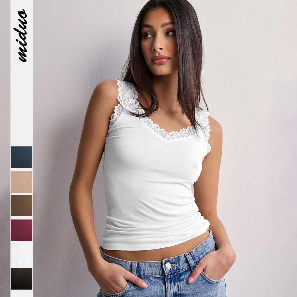 2025 New Women Lace U-neck Sleeveless Solid Color Camisole