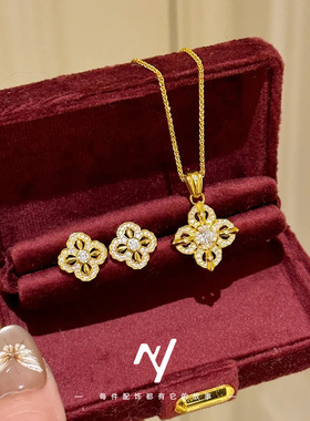 2025新款轻奢中古风vitage女款微镶点钻十字金刚杵吊坠项链耳钉女