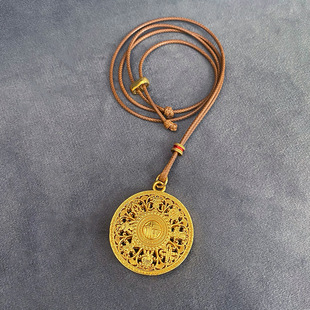 金店同款镂空莲花福字八宝罗盘梵文棕绳项链古法毛衣链送礼首饰