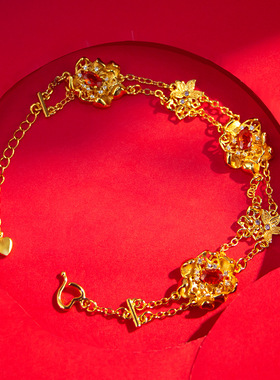 2026新款复古仿真黄金仿红宝石蕾丝手链风双层叠戴气质锦绣手串女